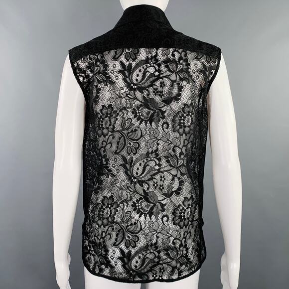 BALENCIAGA Size S Black Blue Polyester Blend Lace Sleeveless Shirt - Picture 3 of 9